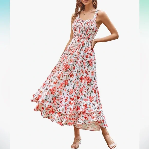 Grace Karin red floral boho maxi flowy sundress size M dress - Picture 3 of 14